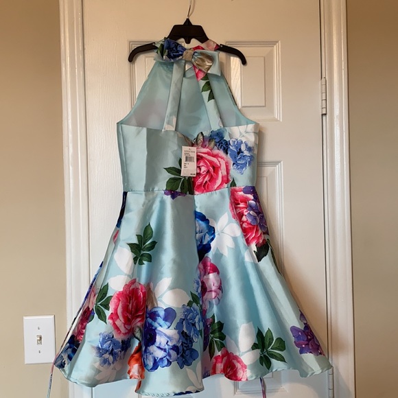 ZUNIE Blue Satin Floral Mikado Easter Dress - Picture 5 of 5